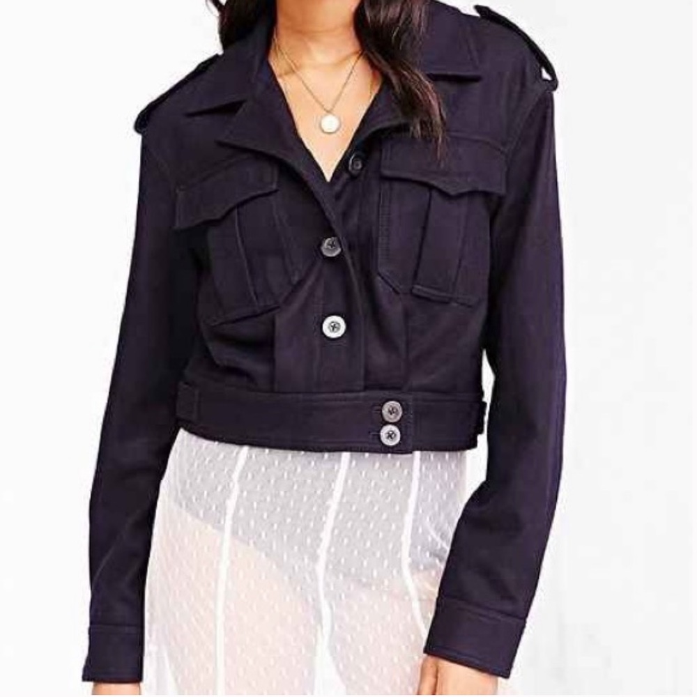 HP| BDG Urban Outfitters Eisenhower Wool
Cropped Moto Coat Size Medium Navy